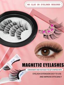 1 套 4 件磁性睫毛，带磁性眼线笔、C 卷睫毛延长、3D 蓬松 5 毫米-10 毫米自然外观、可重复使用防水磁性睫毛 - 自然纖長款 - 查看 3