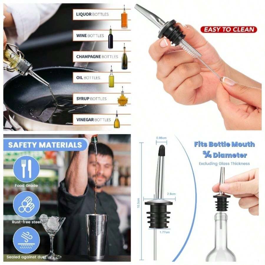 15 piezas Vertedores de Botellas Vino, Vertedores de botellas de licor de acero inoxidable para alcohol, Accesorios de bar, Dispensador de vertido - inicial - Ver 1