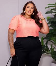 Women's Plus Size Embroidered Party Shirt Blouse - Rosa Pálido - Ver 1