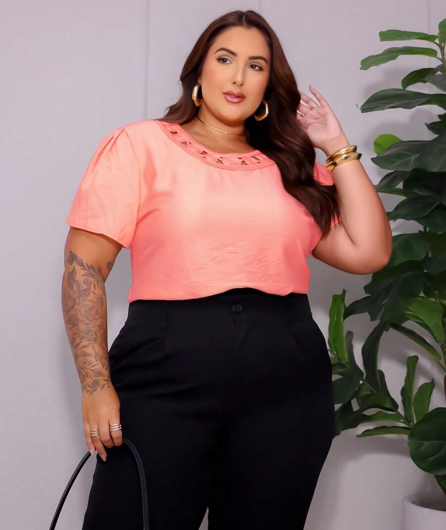 Women's Plus Size Embroidered Party Shirt Blouse - Rosa Pálido - Ver 1