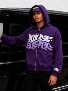 New Spring And Autumn Sweater Men's And Women's Fashion Wear Group Men's Hip-Hop Foam Letter Top Printing Hooded Zipper Sweater Christmas Match Women's Casual Top Cardigan Coat - 紫色 - 查看 2