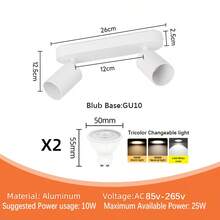 GU10 嵌入式吸顶灯，矩形/圆形吊灯，房间装饰 LED 吸顶灯，铝制现代家居装饰聚光灯，黑色/白色，可更换 GU10 灯泡，可选带/不带灯泡，适用于客厅、餐厅、卧室、厨房、走廊、咖啡厅、展览厅、阅览室、酒吧、走廊、酒店、服装店、陈列室，尺寸和形状可定制