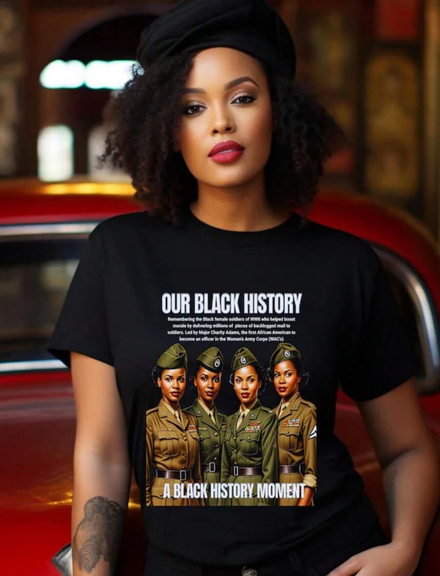 Month Apparel, Charity Adams Six Triple Eight T-Shirt_ A Moment In History - màu đen - Xem 1