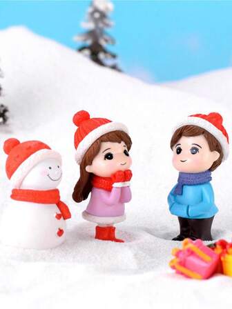 3pcs Miniature Snowman Figurines, Creative Christmas & Valentine's Day Gift, Suitable For Holiday Party Gifts, Scene Decoration, Room Decor, Home Decor, Holiday Party Decoration