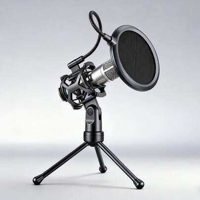 Studio Microphone Tripod Stand With Shock Mount, Adjustable Height, Pop Filter, And Flexible Gooseneck, For Clear Recording, Lightweight ABS Design, Suitable For Singers And Podcasters