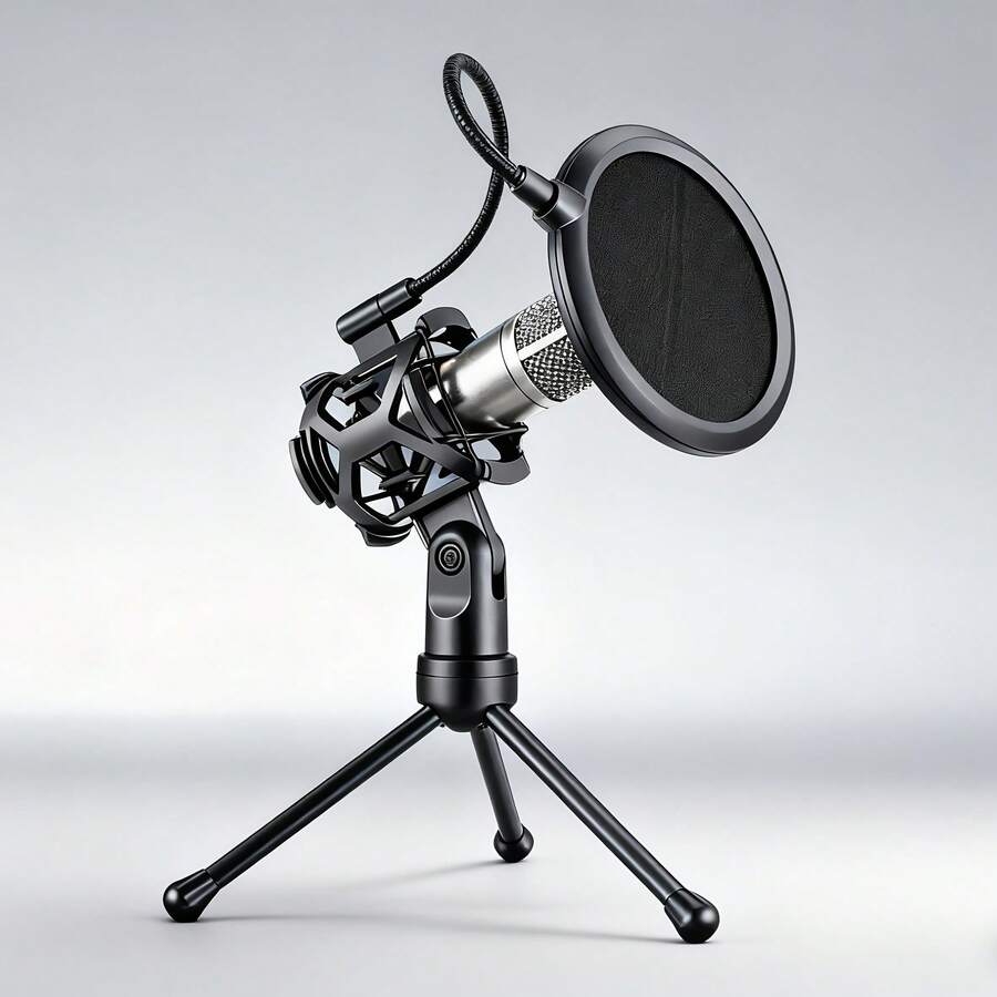 Studio Microphone Tripod Stand With Shock Mount, Adjustable Height, Pop Filter, And Flexible Gooseneck, For Clear Recording, Lightweight ABS Design, Suitable For Singers And Podcasters