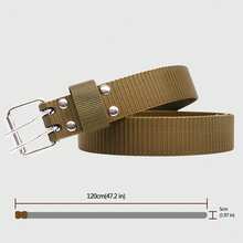 Women's Nylon Web Belt With Silver Buckle - Olive Green - 軍綠色 - 查看 3