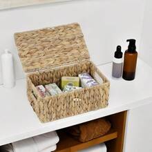 Small Wicker Basket With Lid, Natural Hyacinth Storage Baskets Organizing, Rectangular Woven Basket Storage, Decorative Boxes Bins With Lids And Built - In Handles 10.2x 6.3x 3.9 - 10.2 英寸 x 6.3 英寸 x 3.9 英寸 - 查看 6