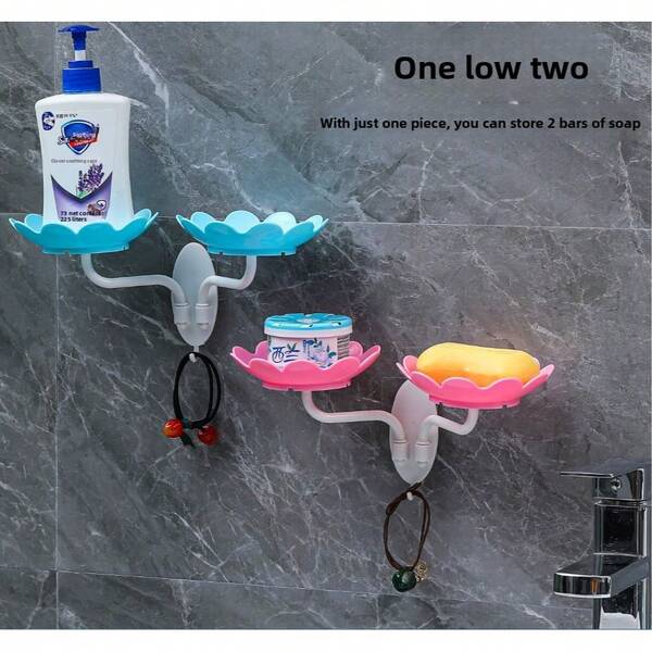 2 pezzi Portasaponetta creativa con griglia di drenaggio, supporto per sapone senza foratura con ventosa, personalizzato e carino, accessorio per bagno, aggiornamento a scatola di sapone a fiore di loto a doppio strato con drenaggio, montaggio a parete adesivo senza foratura