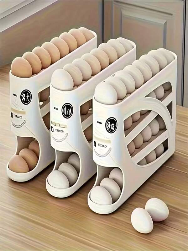 1PC Refrigerator Automatic Filling Egg Rack. Automatically Slides Down. Saves Effort And Space. Large Capacity Stackable Egg Storage Organization. Storing Eggs Is More Labor-Saving. Greatly Increases Kitchen Space. Kitchen Refrigerator Egg Freshness Storage Box. Good Helper At Home