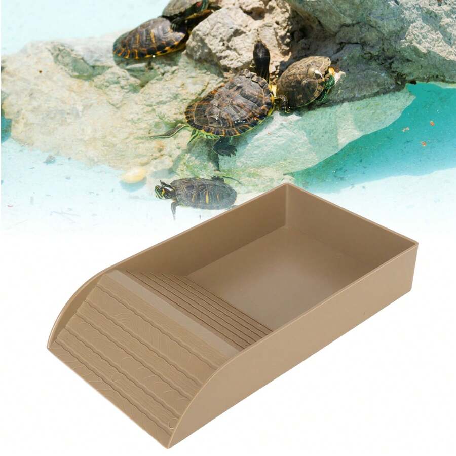 Comedero para tortugas antideslizante, comedero para tortugas, bebedero con rampa y plataforma para tomar el sol. - Marrón - Ver 1