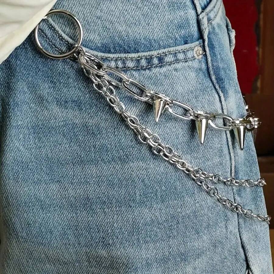 European And American Halloween Hot-Selling Metal Rivet Geometric Multi-Layer Waist Chain Men's Accessories - Dây xích thắt lưng đinh tán - Xem 1