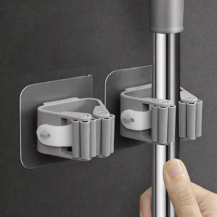 1 pieza Soporte transparente y resistente para trapeador, organizador autoadhesivo para pared, gancho para trapeador, organizador de gancho para baño