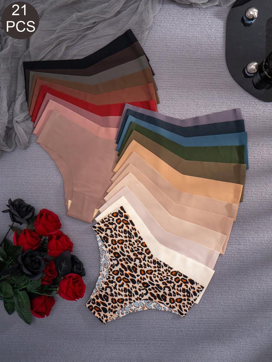 21pcs/Pack Women's Solid Color Adhesive Comfortable Bikini Briefs - Multicolor - View 1