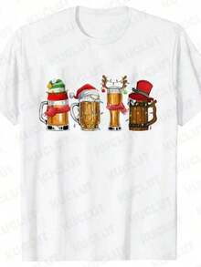 Camisa Feliz natal cervejas camiseta masculina amante de beber camisetas camisa engraçado 100% Algodão Manga Curta Gola redonda - Branco - Visão 2