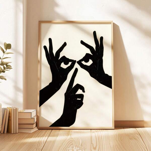 1pc Minimalist Hand Gesture Art Wall Art Picture Abstract Black Silhouette Hands Canvas Print Paintings|Modern Abstract Decor For Bedroom, Living Room Or Office Decor,Modern Line Art Poster,Lost In Creativity Home Decor,Gift For Her,Unframed Or Framed