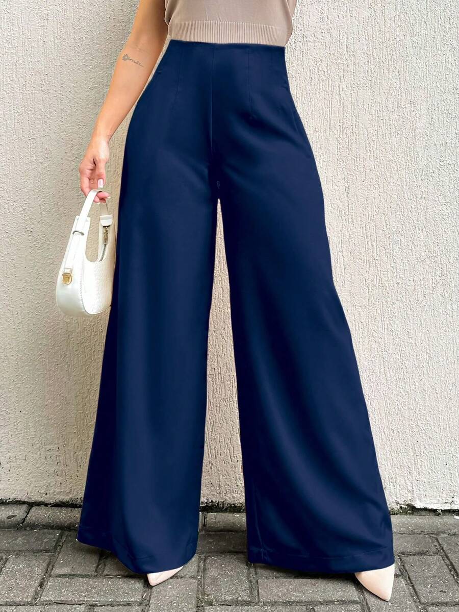 EMILI LLANAMODA Women's Elegant Casual Tailored Pantaloon Trousers - 藏蓝色 - 查看 1