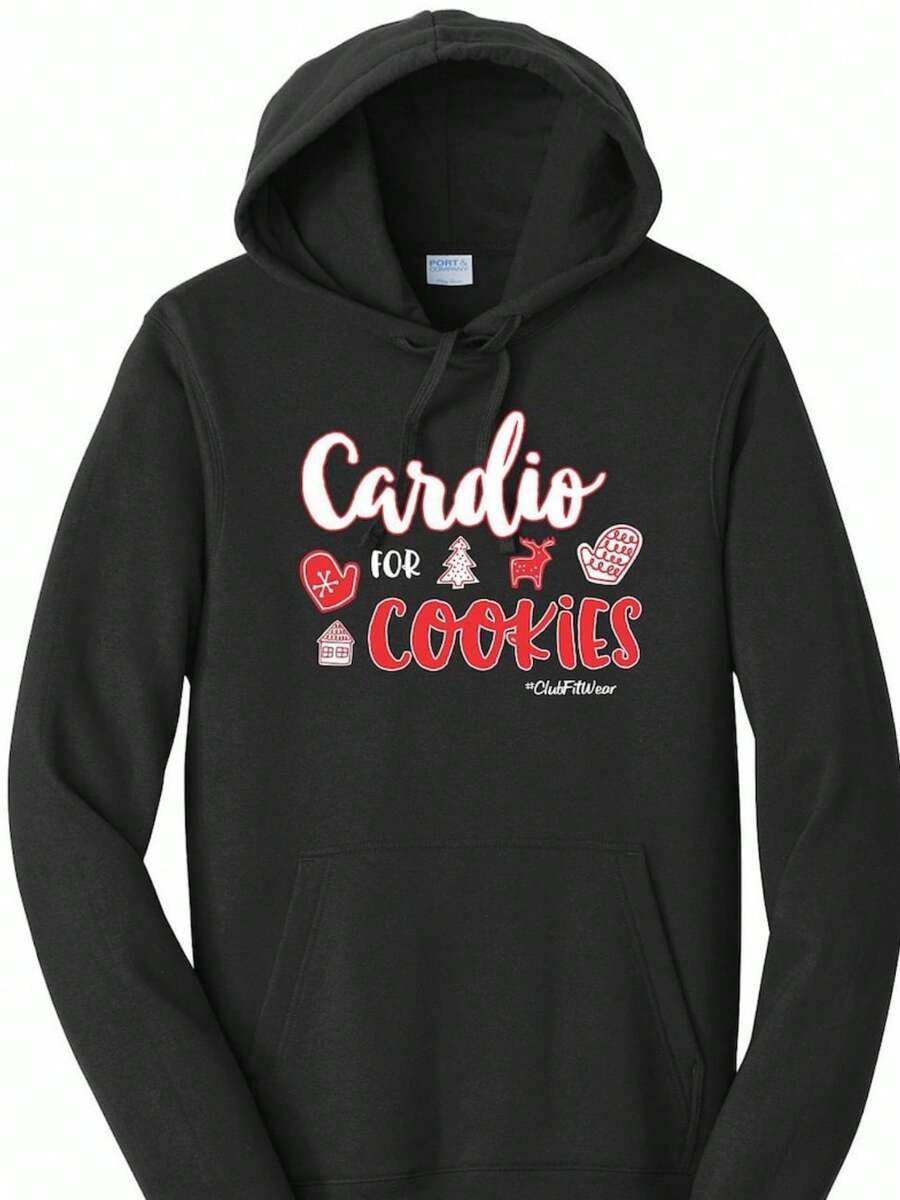 Cardio For Cookies - Hoodie, ClubFitwear, Cute Winter Hooded Sweatshirt (2c74) - Black - View 1