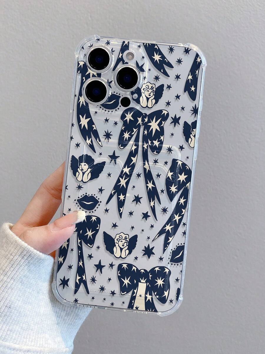 1pc Bow Knot, Card Slot Transparent Shockproof TPU Phone Case, Suitable As Holiday Gift Compatible With Apple Xs/Xsmax/Xr/11 12 13 14 15 16pro 17/Promax/14 15 16plus, Card & Photo Holder - Clear - View 1
