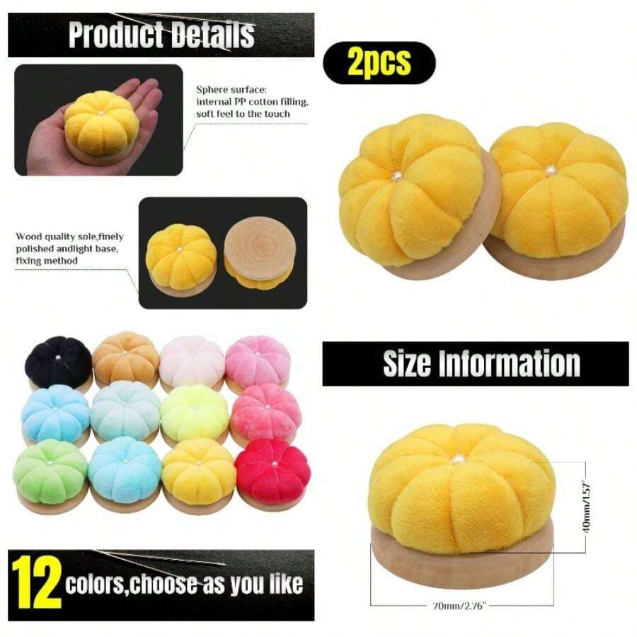 Pin Cushion, Wooden Sewing Pin Cushion Pincushion Needle Cushion Sewing Quilting Needlework CraftsBlack, 2 PCS - 黃色 - 查看 1