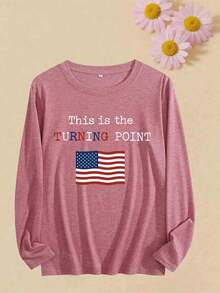 Women's White 'This Is A Turning Point' Protest T-Shirt - Long Sleeve Casual Crew Neck Top With Flag And  Symbol Print, Soft And Comfortable For All Seasons, Political Statement Gift For  Clothing-White And Navy Off-The-Shoulder Cropped Top - 桃 - 查看 2
