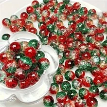 60pcs 8mm Christmas Color Gradient Cracked Beads, Red & Green Beads For Making Couples Bracelets, Christmas Gifts, DIY Jewelry Making