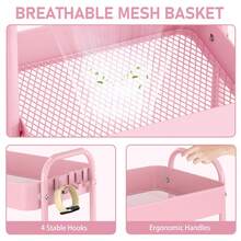 3-Tier Metal Rolling Cart With Wheels, Storage Utility Organizer Cart For Kitchen, Bathroom, Office, Baby Essentials & Makeup - Lockable Casters, Easy Assembly, Large Capacity - 淺粉色 - 查看 3