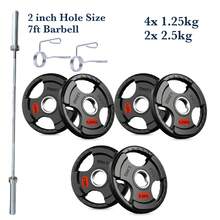 Shark Power Gear Tri Grip Weight Plates (Pair & Sets) – Compatible With 2 Inch Barbell (4ft / 5ft / 6ft / 7ft) – Full Home Gym Strength Kit - A - Ver 42