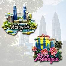 1/2pcs Malaysia Petronas Twin Towers Kuala Lumpur Travel Souvenir Refrigerator Magnet, Tropical Rainforest Hibiscus Blue Lake Home Decor Magnets, Meaningful Creative Gift For Office, Kitchen, Cabinet, Southeast Asia Trip Durian Car - Multicolor - View 20