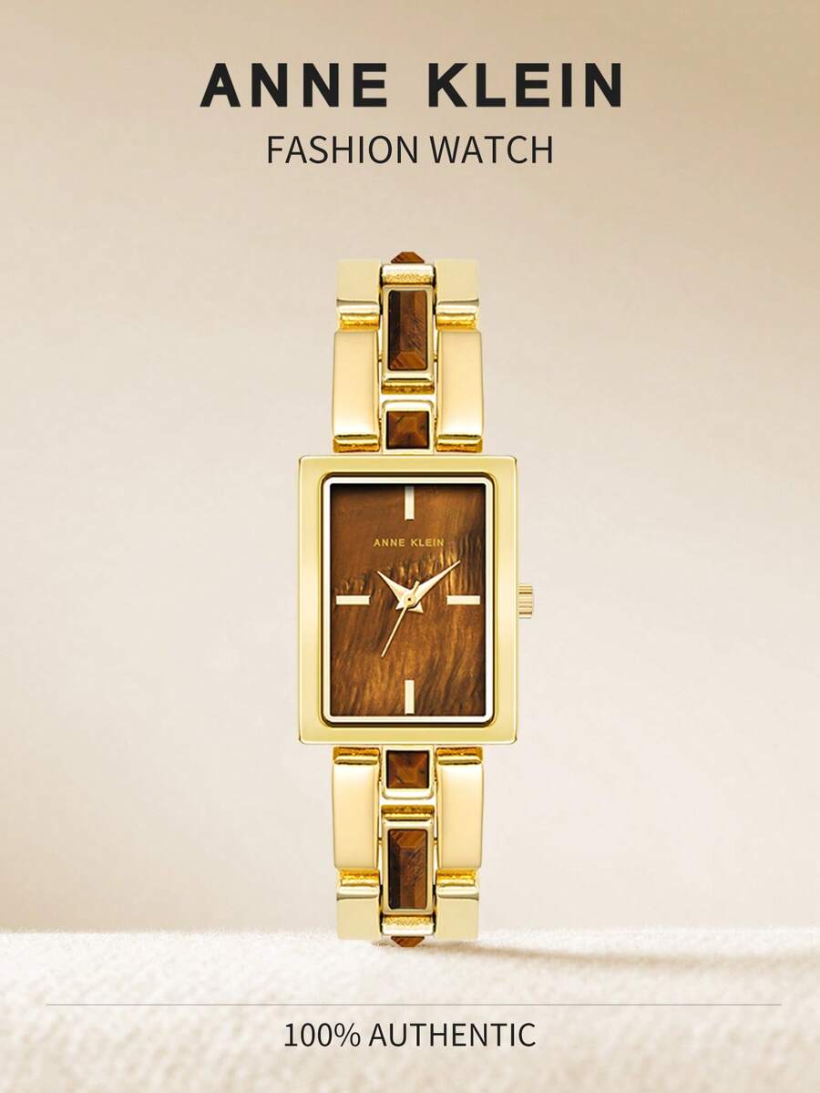 Anne Klein Women's Gold-Tone Quartz Watch, Gemstone Accented Bracelet Watch For Women With Mother-Of-Pearl Dial, Stylish Rectangular Analog Watch With Two-Tone Jewerly Bracelet - Gold - View 1