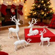 4个白色塑料鹿摆件，适合圣诞装饰、家居装饰、客厅电视柜、书架等，礼盒包装 - 彩色 - 查看 8