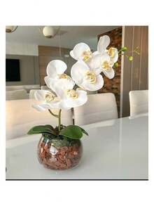 Elegance At The Table Realistic Complete Orchid With Glass Vase - Multicolor - Ver 1