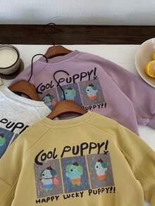 2-25T 儿童卡通小狗圆领宽松套头衫，新款秋季儿童服装上衣 - 黃色 - 查看 3