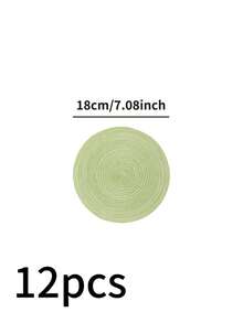 1/4/6/12pcs Bohemian Style Woven Placemats, Round Solid Color Dining Table Mats For Kitchen, Bowls, Cups, Suitable For Holidays, Parties, Birthdays, Vintage, Countryside, Outdoor, Home Decor, All Seasons - Green - View 20