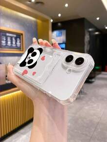 1pc White Panda & Heart Pattern Shockproof TPU Phone Case, Compatible With IPhone, Android, OPPO Phones
