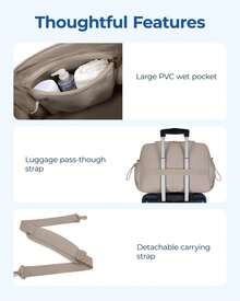 Women's Gym Bag, Travel Duffel Bag With Wet Pocket, Lightweight Carry-On Weekender Duffel Bag, Waterproof - 棕色 - 查看 7