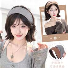 女士布艺头带短锁骨卷发假发，可拆卸头带 - 彩色 - 查看 6