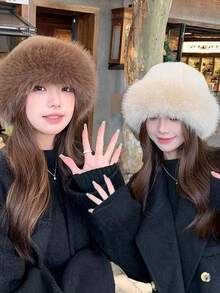 Winter Thick Warm Furry Beanies Hat Women Fashion Imitation Mink Fur Russian Cap Solid Color Plush Brimless Cap Brimless Ski Hat Hair Sleep Cap - Multicolor - View 6