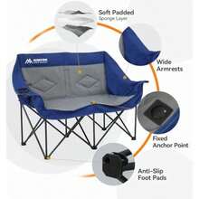 2 Person Camping Chair Oversized Loveseat Camping Chair Double Camping Chairs For Adults Heavy Duty Camping Couch Black Outdoor Folding Chair Portable Patio Lawn Chair(Blue Non-Heating) - Type1 - View 7