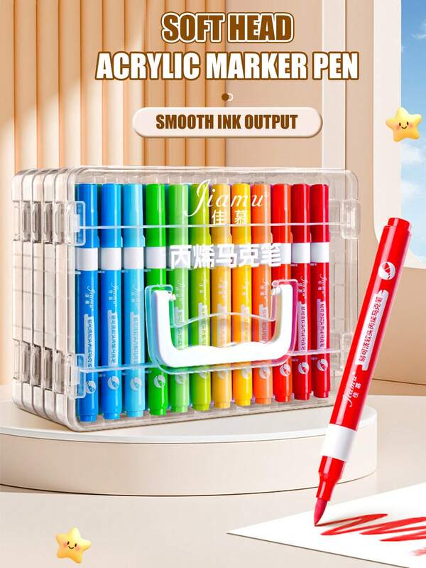 1 caixa com 60 marcadores acrílicos de ponta macia, canetas coloridas empilháveis de grande capacidade, canetas de desenho especiais para estudantes, canetas de grafite e pintura de 48 cores, adequadas para pinturas em materiais como pedra, madeira, vidro e cerâmica