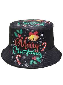 1pc Women's Cute Cartoon Christmas Themed Bucket Hat, Versatile Unisex Bucket Hat For Outdoor Casual, Suitable For Christmas