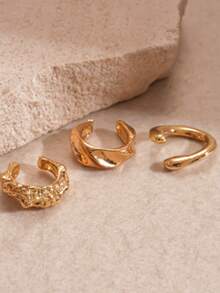 Bộ 3 khuyên tai kẹp, khuyên tai vòng đính đá Cubic Zirconia tinh tế, khuyên tai kẹp sụn tai, quà tặng trang sức cho phụ nữ. - Vàng - Xem 2