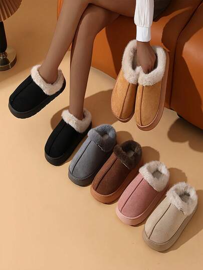 Elegantes pantuflas de mujer de peluche corto con suela acolchada gruesa de EVA - Parte superior textil suave, comodidad para todo el año para uso interior/exterior, pantuflas de interior, calzado de interior, pantuflas minimalistas, calzado cómodo