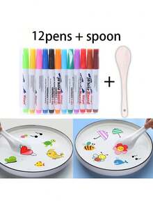 Set de 8 piezas/12 piezas de pinceles mágicos de pintura de agua con tinta flotante, marcadores de colores mixtos, adecuados para pintura, manualidades DIY variadas (colores aleatorios) Un regalo divertido, Set de arte creativo mágico oscuro de pintura de agua - /Pigmentos de acuarela para adultos, difusor de páginas, bolígrafo fuente de arte de pintura, pintor magnético, diseño artesanal popular con encuadernación decorativa de onda azul y dorada, experiencias ideales sin citas