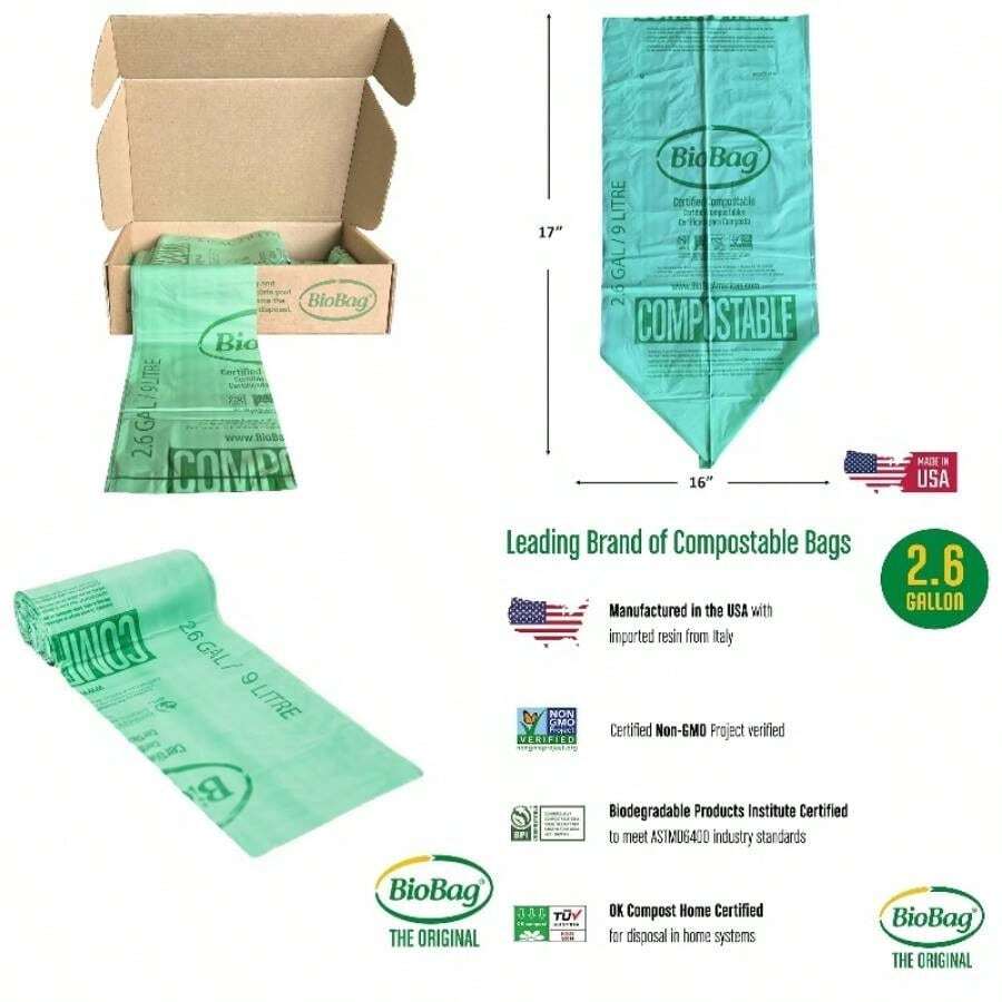 USA la bolsa compostable, 2.6 galones, unidades totales, certificadas, bolsas compostables de cocina para chatarra de alimentos, compatible con cubos de compostaje de cocina - 100 unidades (paquete de 1) + 100 unidades - Ver 1