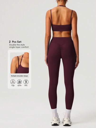 Sodalemon Conjunto de fitness elástico para mujer, sujetador deportivo acolchado ajustable, leggings levantadores de glúteos para entrenamiento al aire libre, conjunto de yoga casual para entrenamiento