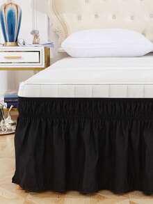 1 Stück gerüschter elastischer Bettrock mit kleinem Blume Muster, eleganter Damenstil, geeignet für Schlafzimmer, Hotel, alle Jahreszeiten - Schwarz - Übersicht 3