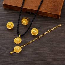 Set de 4 bijuterii clasice cu două bare, culoare aurie, cercei, inele, colier, lanț de păr, cadou pentru petreceri din Orientul Mijlociu, cadou de zi cu zi, nuntă, cadou de sărbători