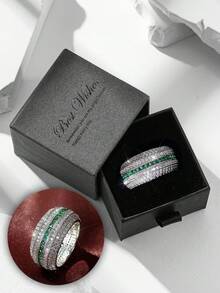 Gift Box Vintage Luxury Cubic Zirconia Ring, Emerald Green Noble Lady's Ring, Suitable For Women's Wedding, Engagement, Party, Banquet Wear And Holiday Gifts - Silver - View 18