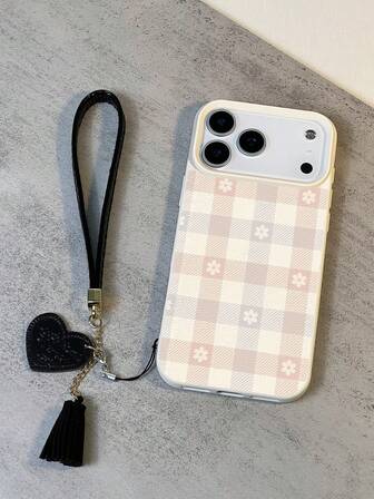 1pc New Simple Fashion Personalized Floral Pattern Waterproof Anti-Fall Anti-Slip High-Quality Soft Textured Protective Phone Case + Fashionable Heart-Shaped Faux Leather Lanyard Strap, Compatible With IPhone, Phones, Great Gift For Friends, Family, Couples, Birthday, Holidays